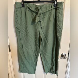 Anne Klein Wide Leg Cropped Pants w Tie Belt, Green, Sz XL